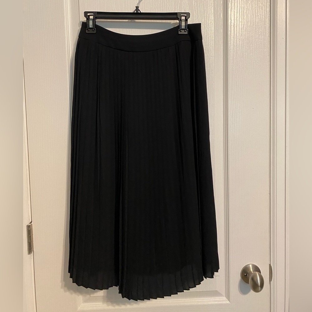 J. Crew Black Pleated Midi Skirt